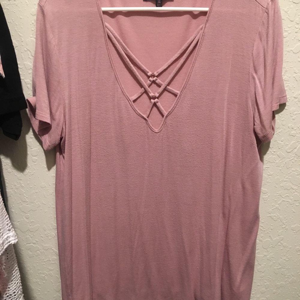 pink v cut cross shirt